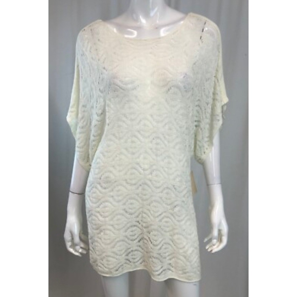 Coldwater Creek Ivory Knit Tunic Womens M Dolman Sleeve Pointelle cottagecore